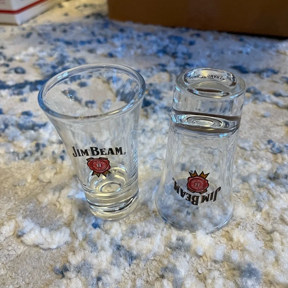 **BUNDLE 2 SETS for $10** Set of 2 Jim Beam Shot Glasses- 3.5 inch tall - Picture 2 of 6